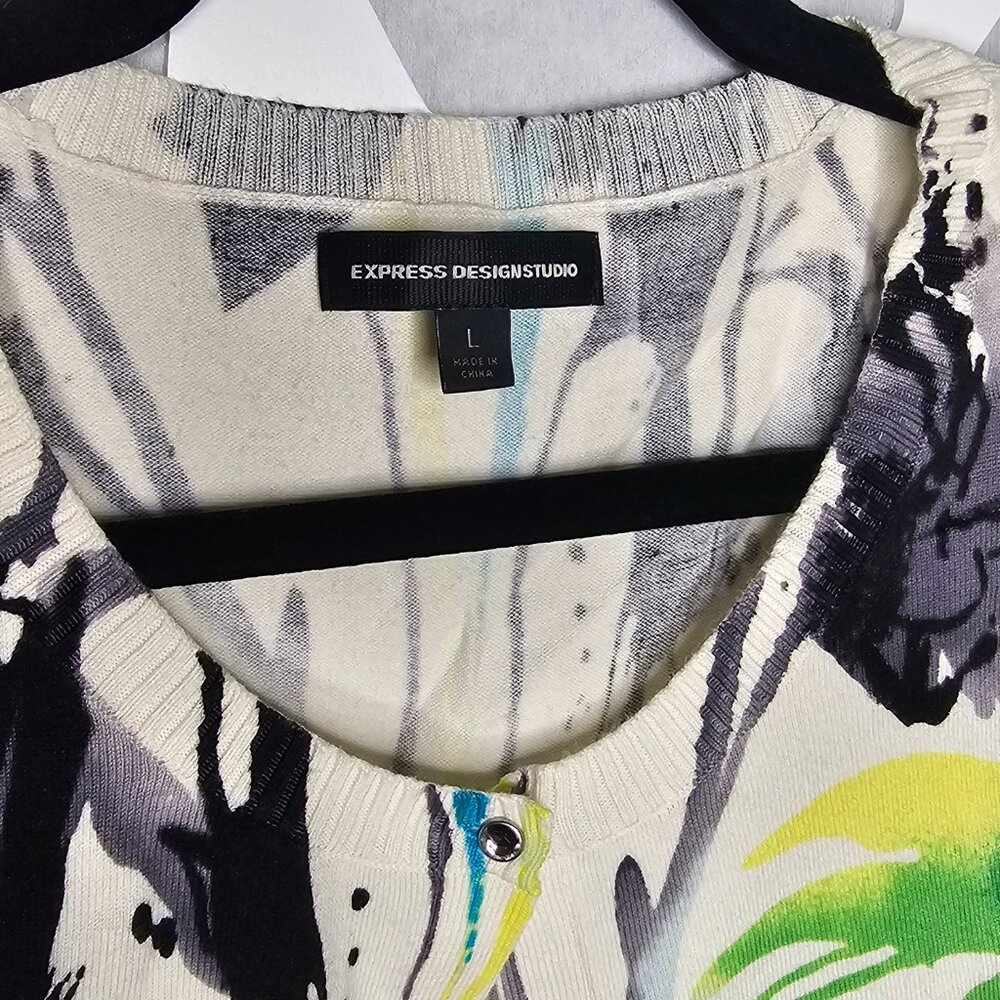 Express Button Down Floral Multi Color Print Swea… - image 2